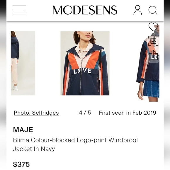 Maje Blima Colour Blocked Love Logo-Print Windproof Navy Zip Jacket 36 or Small - Picture 11 of 16